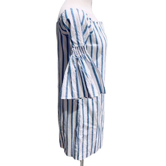 Aqua  Mini Dress Blue/White Cotton Striped 3/4 Bell Sleeve Size S - Picture 4 of 8